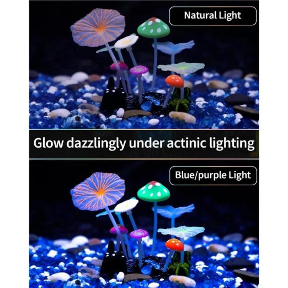 Aquarium Coral Plant Ornament with Glowing Effect Imitative Mushroom Lotus Leaf